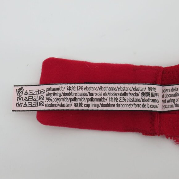 Victorias Secret 36D Dream Angels Padded No Wire Bra Red Lace Bow Wireless Sexy - Picture 12 of 15